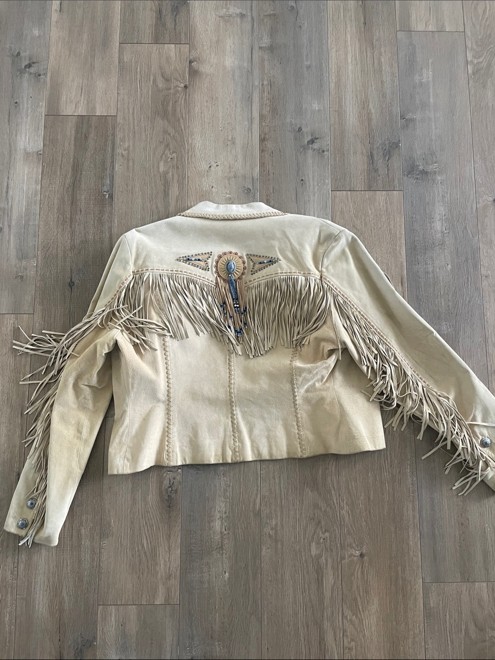 Overland Cream Leather Fringe Jacket with Beaded Accents - Picture 2 of 3
